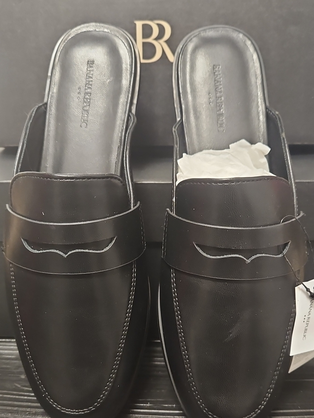 Banana Republic Black Leather Mule Loafers